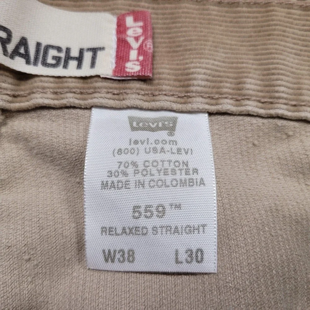 Levis 559 Pants Mens 38x30 Beige Corduroy Baggy Relaxed Fit Straight Leg‎ Y2K